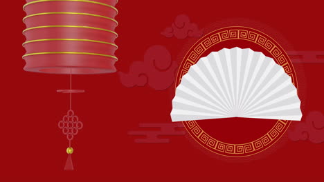 animation of lantern and chinese pattern with copy space on red background