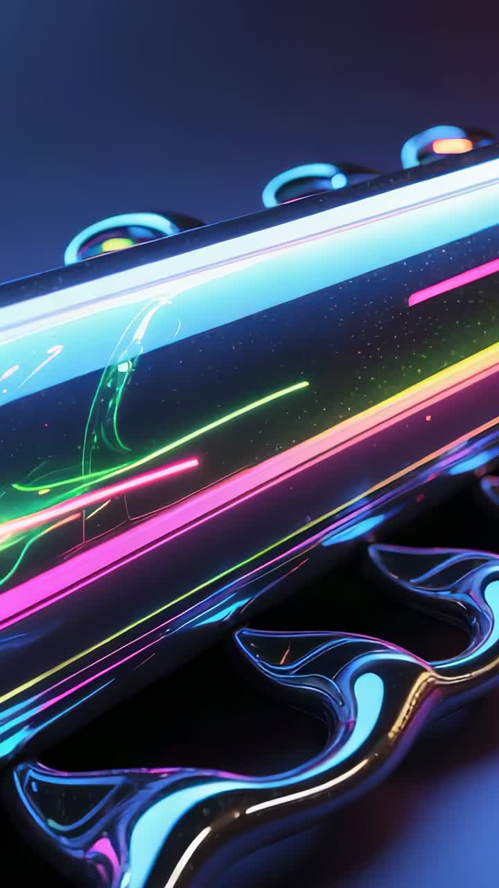 Vertikal video: Cylinder, der reagerer på neon, med bølgende baser og glødende toppe i et studie.