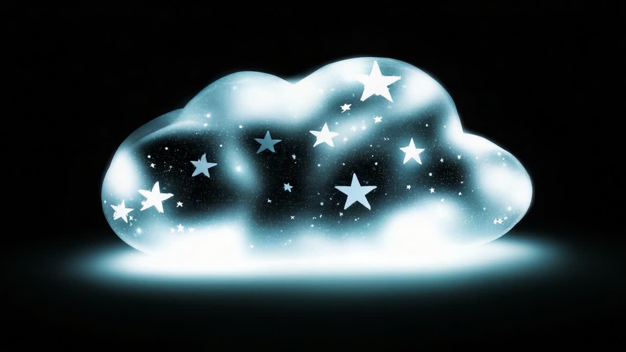 A Dreamy Cloud Filled with Twinkling Stars: This Ethereal Cloud Glows with a Magical Light, Bringing an Enchanting Night Sky to Life with Its Sparkling Stars in the Darkness