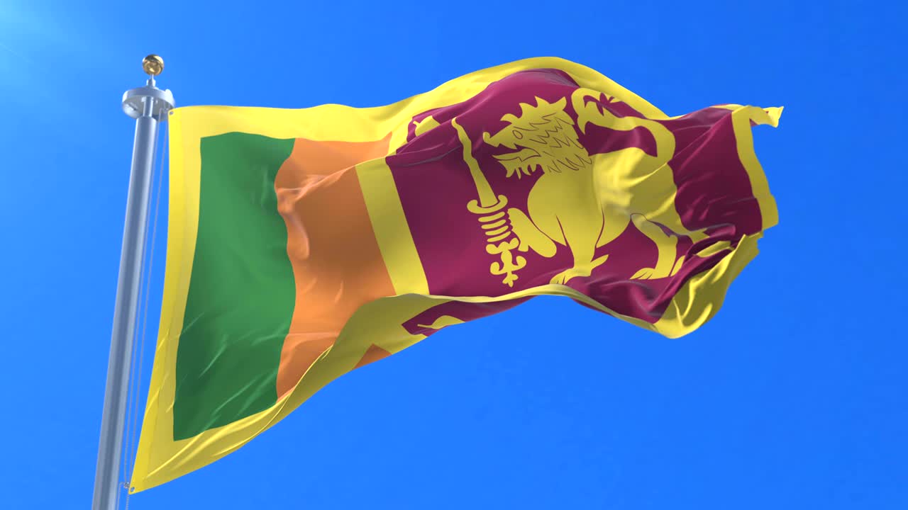 bandera de sri lanka agitando el viento lentamente en el cielo azul, bucle