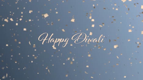Animation-of-happy-diwali-text-and-confetti-falling-on-blue-background