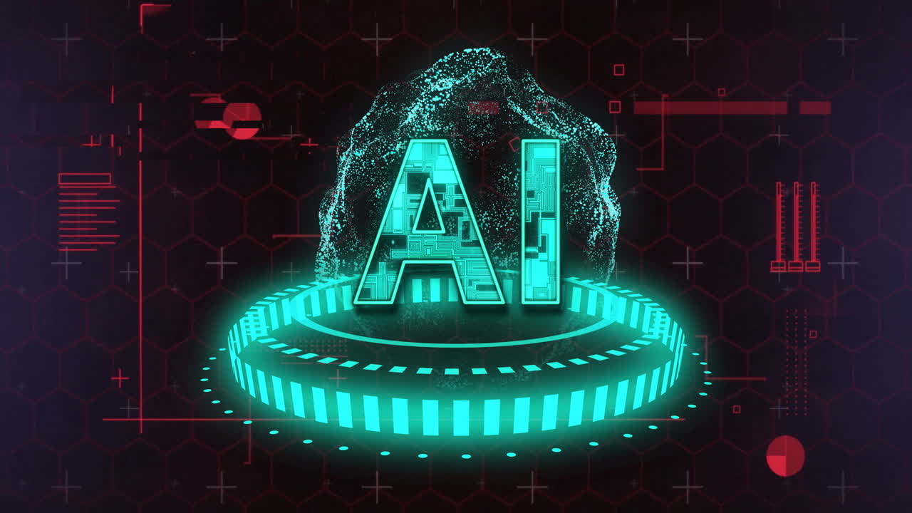 In school, animation showing futuristic AI text glowing with digital patterns