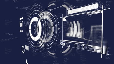 animation of scope scanning with data processing over mathematical equations on black background