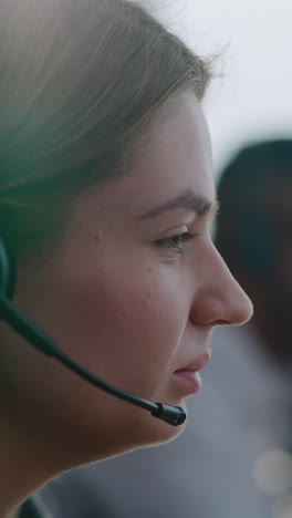 woman on headset, profile view