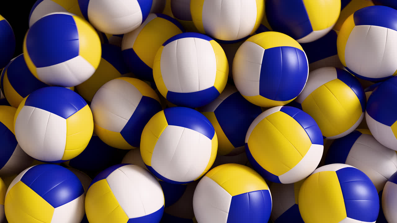 Volleyball Balls Falling Transition Animation with Alpha Channel. 3D rendering