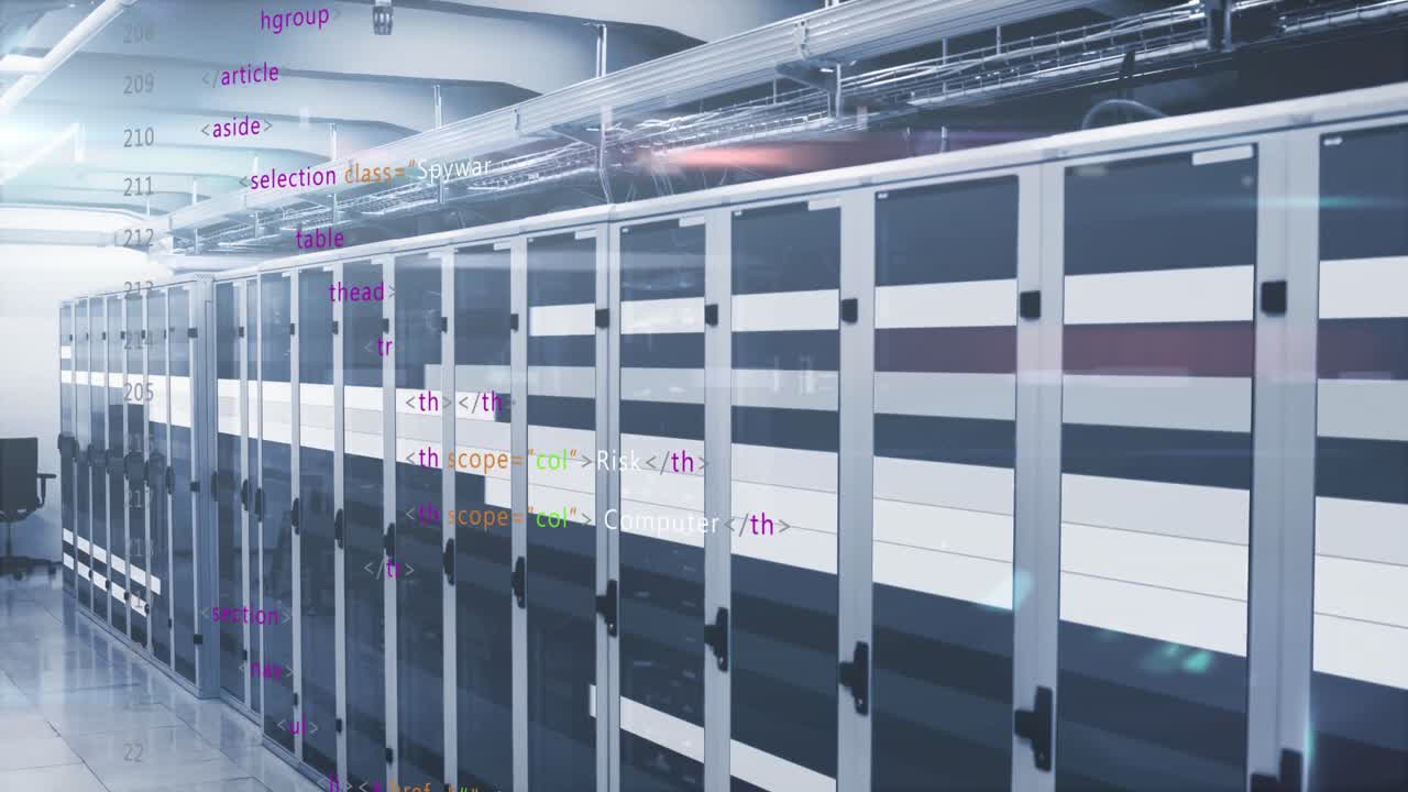 컴퓨터 서버를 통해 데이터 처리의 애니메이션