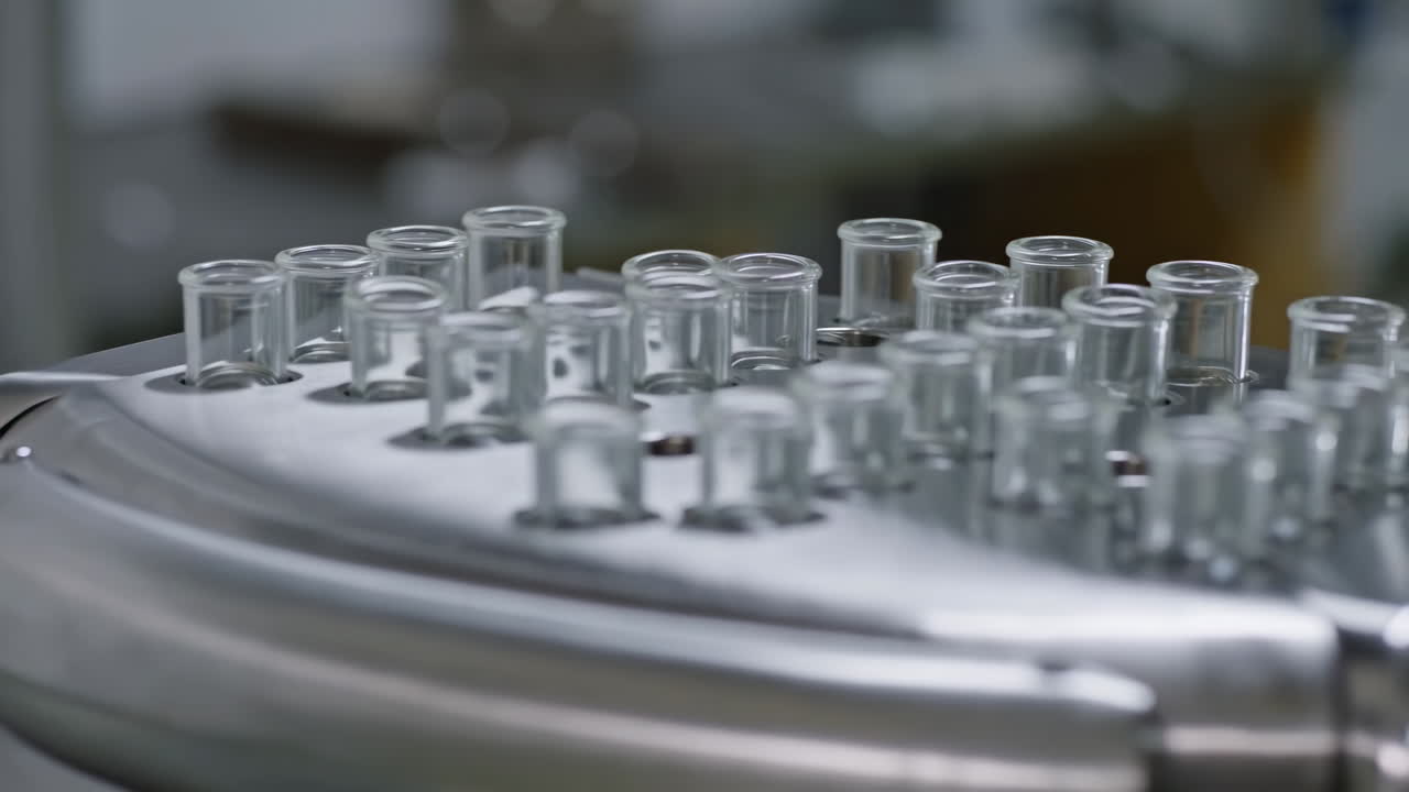 Empty Glass Vials Moving on Automated Production Line