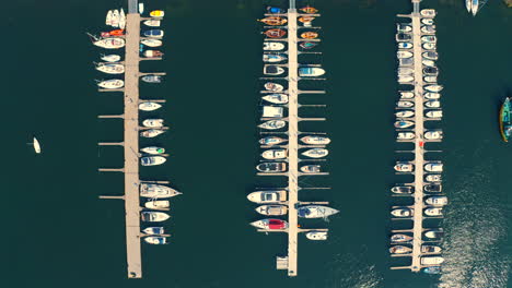 drone flying above luxurious yachts moored in the marina in poland