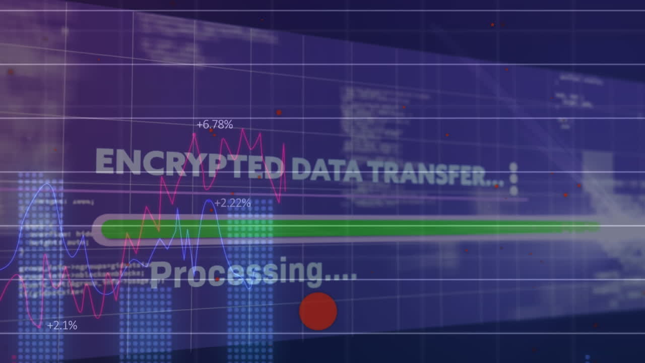 Animation of data processing text over grid
