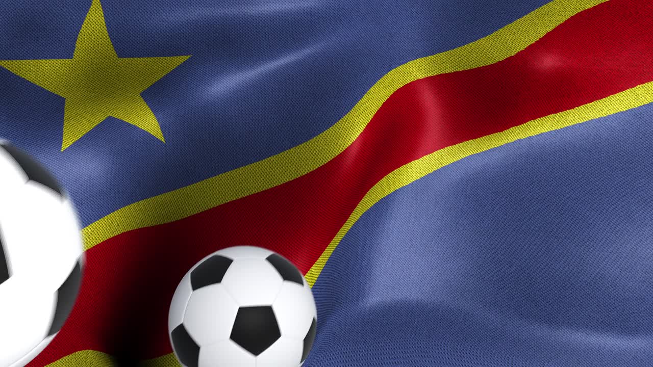 bandera de la república democrática del congo con pelotas de fútbol