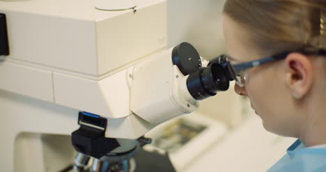 scientist examining bacteria under microscope at laboratory 8