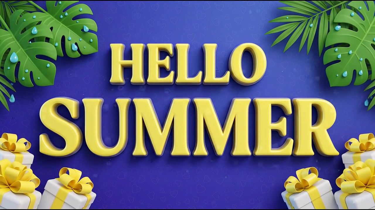 Hello Summer Elegant Seasonal Typography Animation with Gold Text on Purple Background