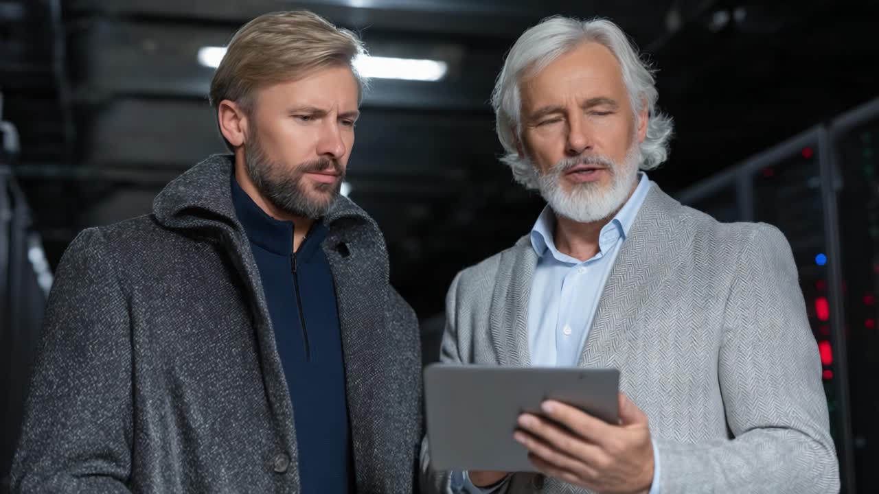 Two Professionals Engaged in a Meaningful Discussion While Reviewing Data on a Tablet Device in a Modern Technology Environment