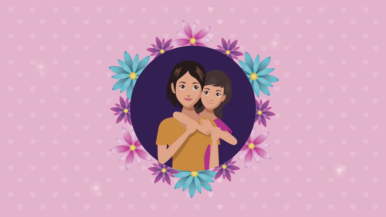 feliz tarjeta de día de la madre con mamá e hija en flores