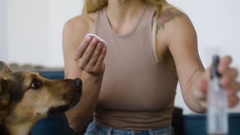 woman and dog at home