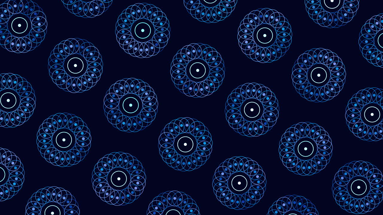 patrón circular simétrico azul y negro con círculos radiantes