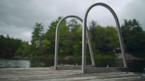 a ladder off the dock from the water