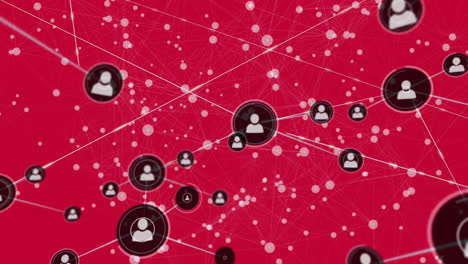 animación de la red de conexiones con iconos sobre fondo rojo