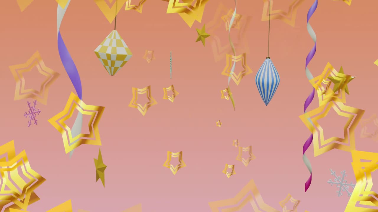 animación de estrellas sobre decoraciones en fondo naranja.