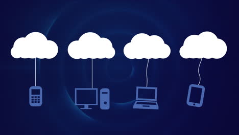 nuvola bianca in movimento con icone di rete su sfondo blu