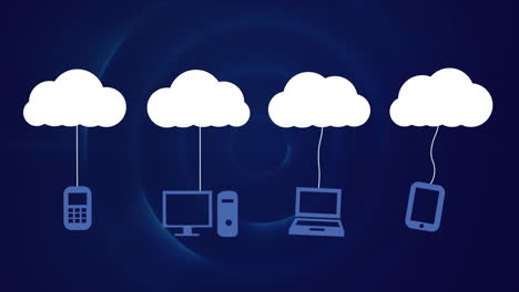 white cloud moving with networks icons on blue background