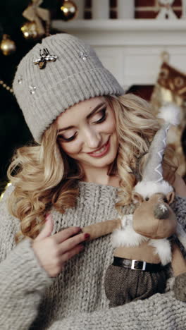 woman and christmas atmosphere vertical video