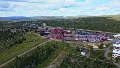 aerial view of sälens högfjällshotell in dalarna, sweden - drone shot