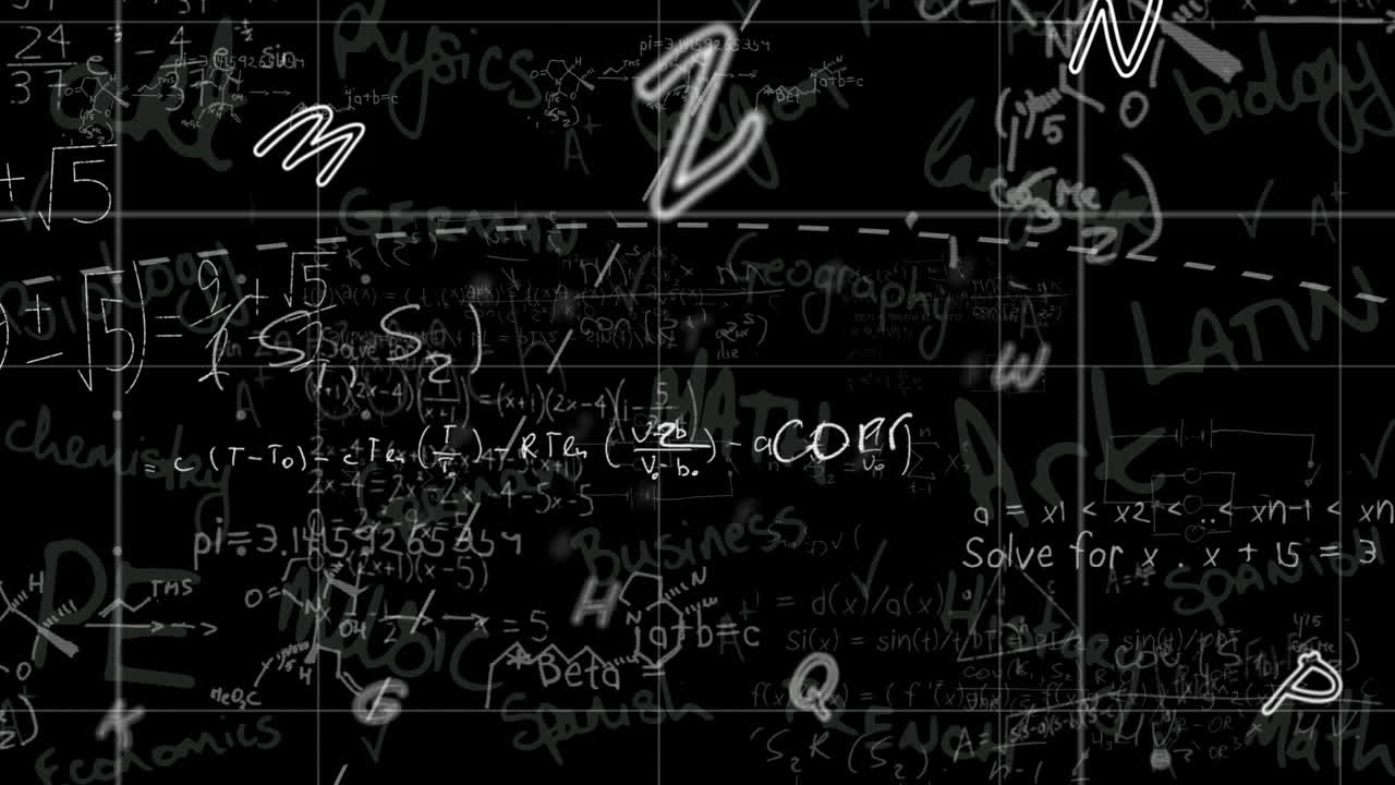 Animation of moving mathematical formulas on dark background