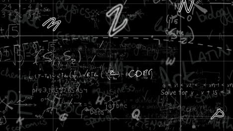 animation of moving mathematical formulas on dark background