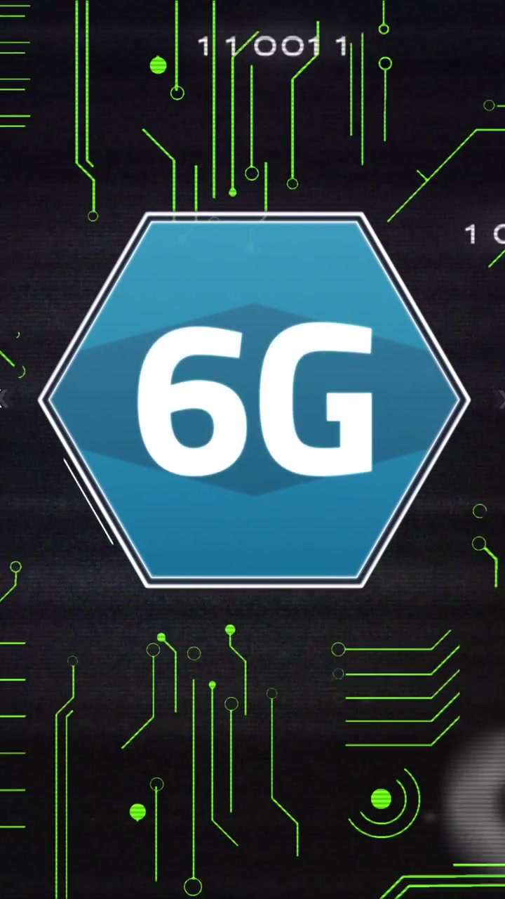 Animation of computer circuit board with data processing and 6g text