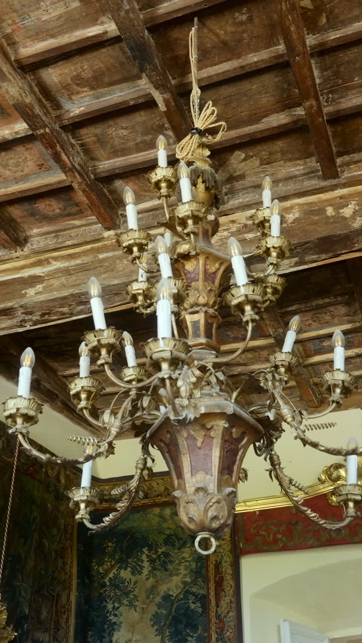 Ornate Chandelier with Wooden Ceiling