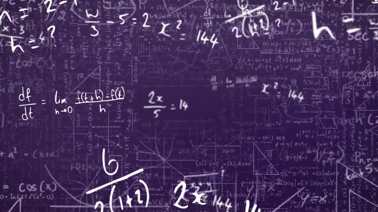 animación digital de ecuaciones matemáticas y diagramas flotando contra un fondo azul