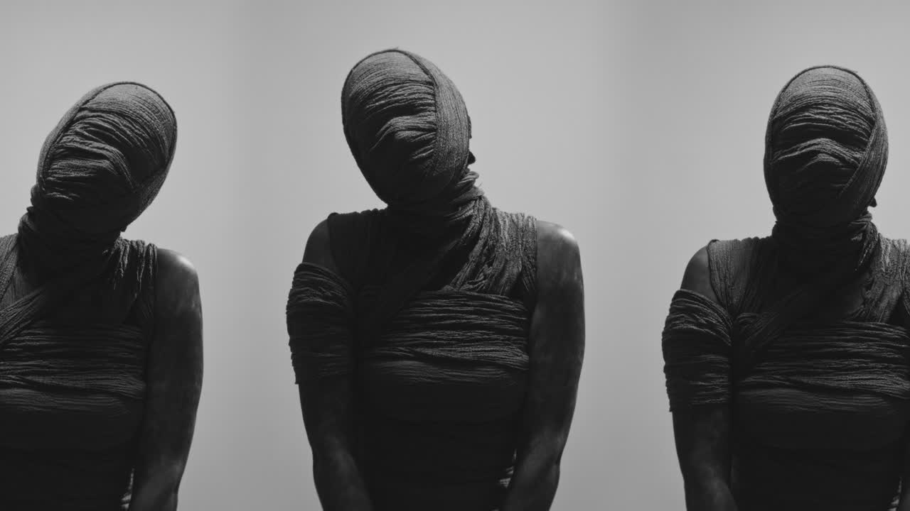 Mummie su uno sfondo bianco girano lentamente la testa