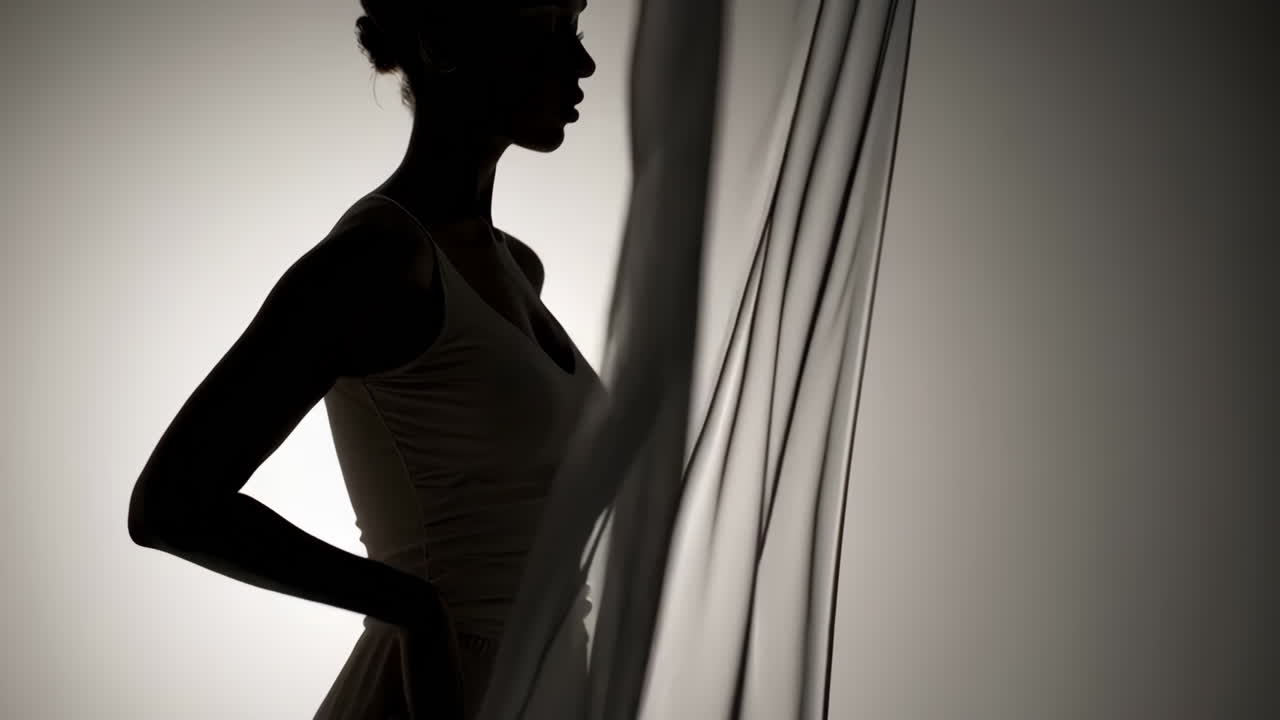 Silhouette di una donna con tessuto svolazzante