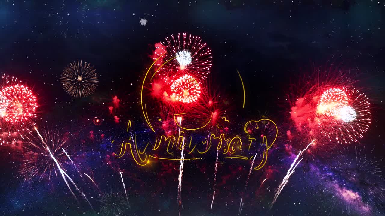 9th happy anniversary text typography particles fireworks explosion sparks night sky background