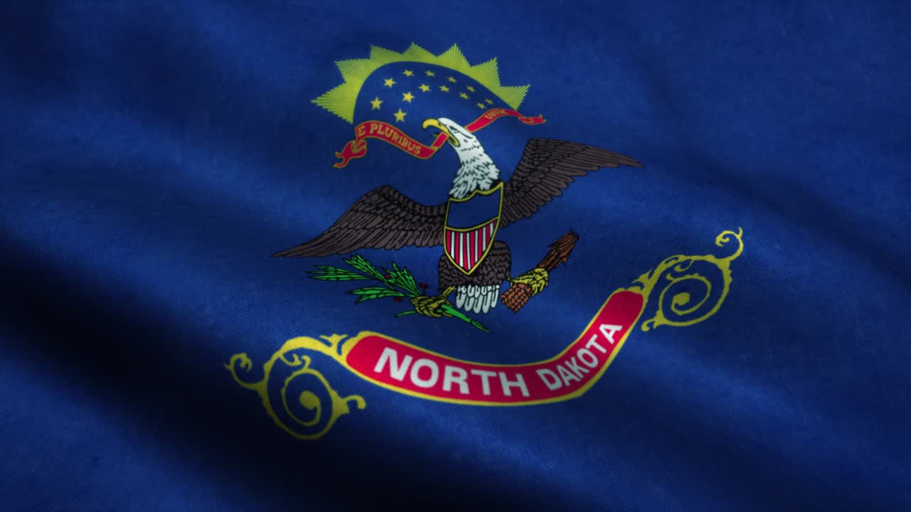 North Dakota State flag waving in the wind. National flag of North Dakota. Sign of North Dakota State seamless loop animation. 4K
