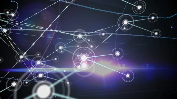 Vertical video: Core node emitting lines, spawning nodes and pulsing rings, showing technology flow