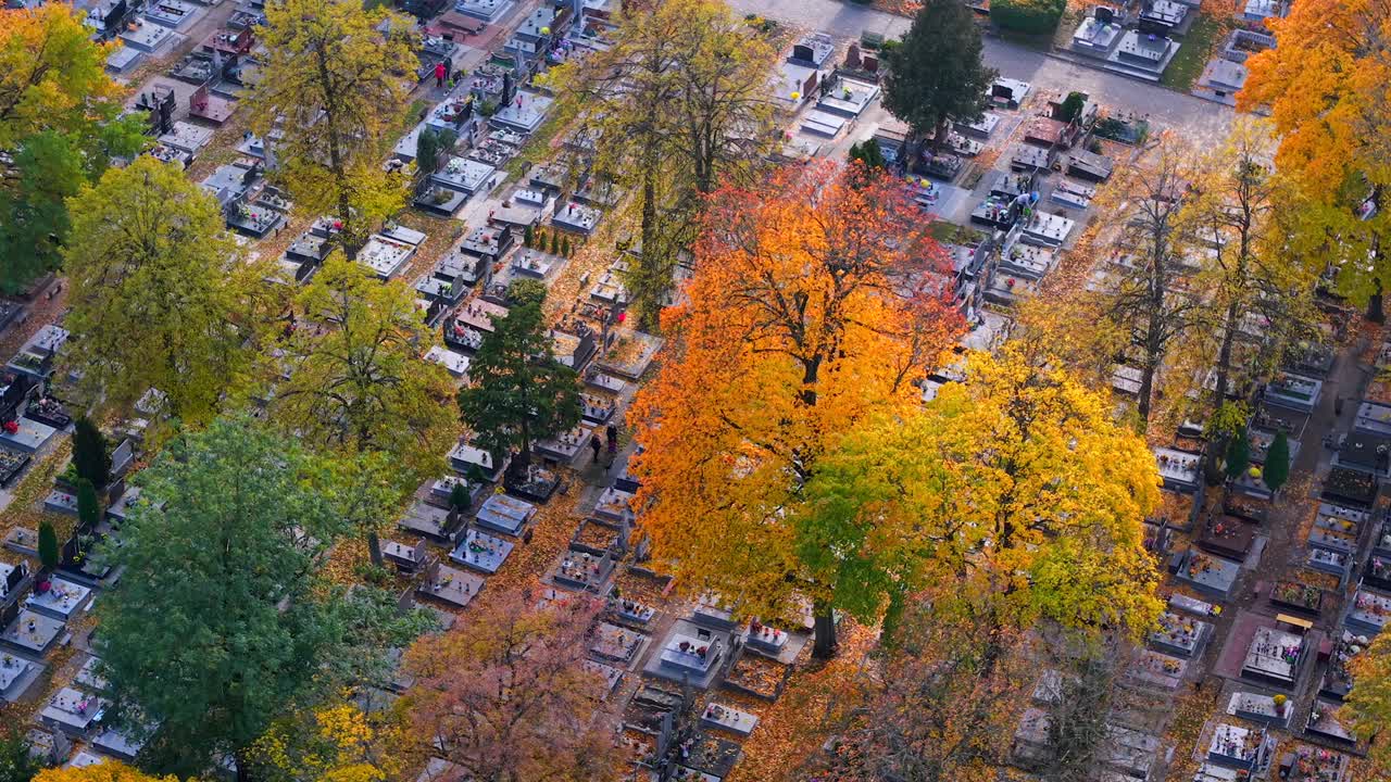 Traditional graveside memorials, Elk City burial landmarks, aerial view