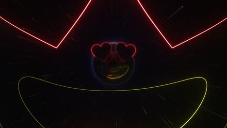 sonrisa y ojos de corazón emoji fondo de neón, animación, bucle