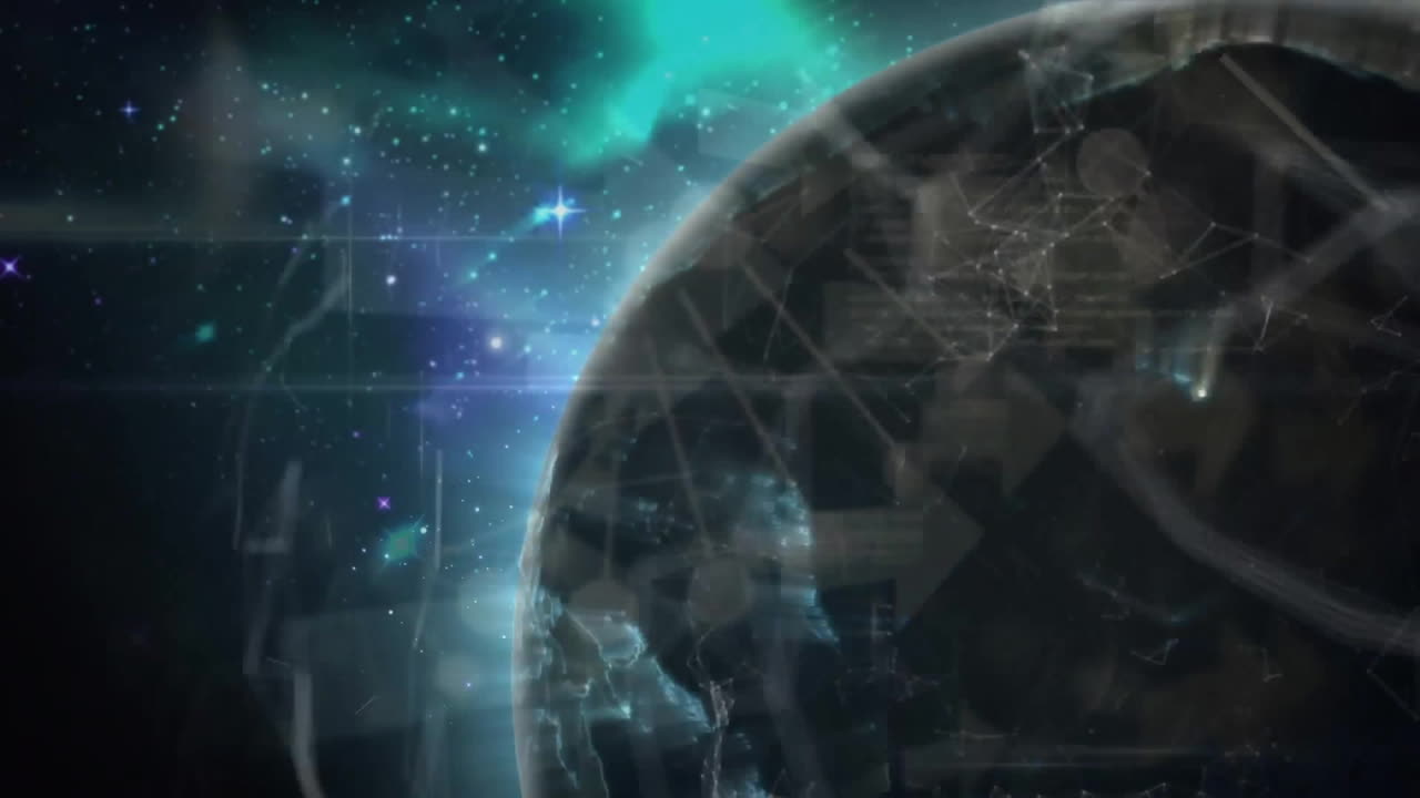 animación del procesamiento de datos y globo sobre fondo negro