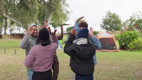 tug of war, camping and friends for team building