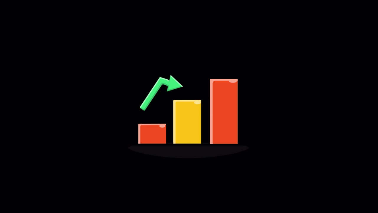 Animated Bar Chart with Fluctuating Green Arrow Showing Growth and Decline