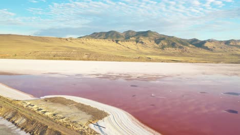 aerial view of pink ponds by great salt lake, utah usa