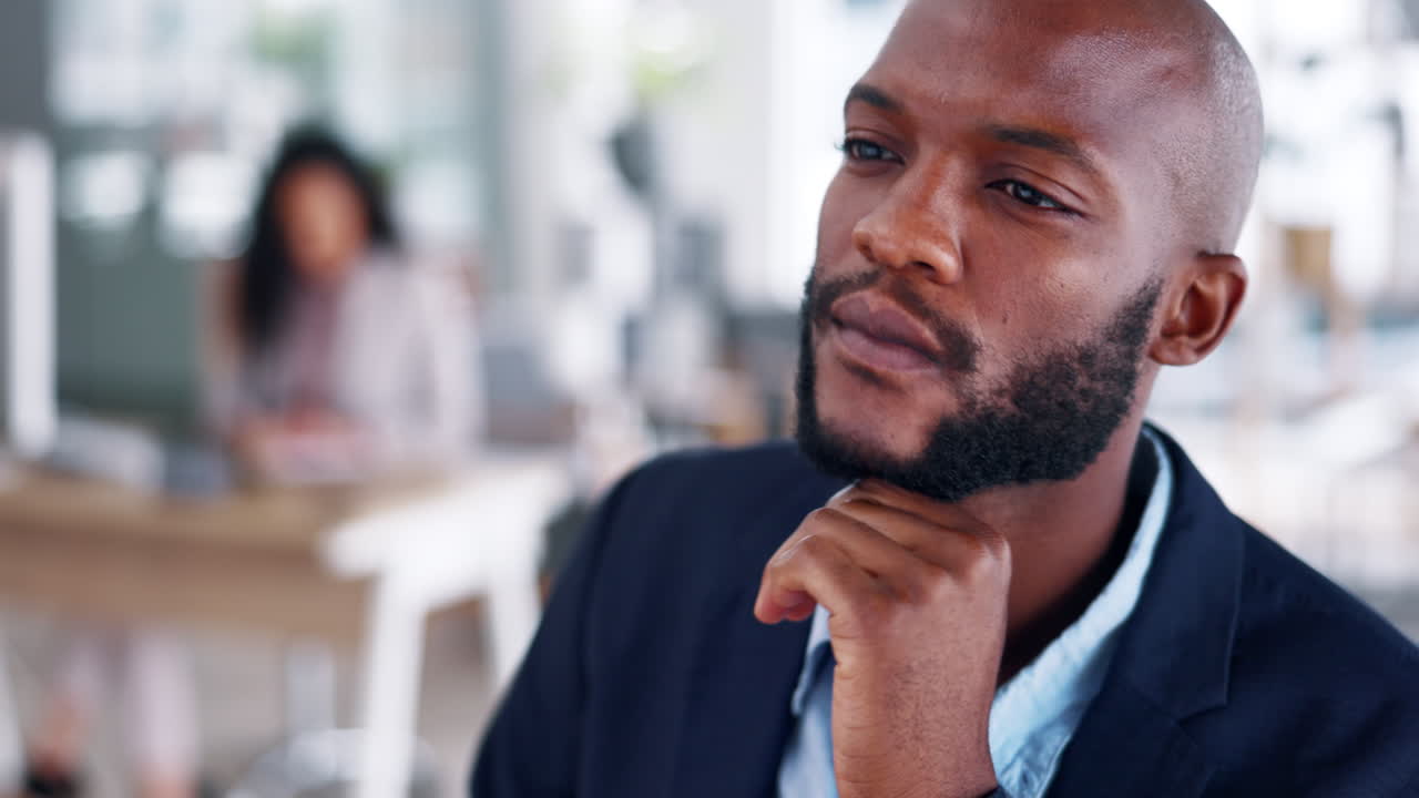 Black man, thinking and business for planning