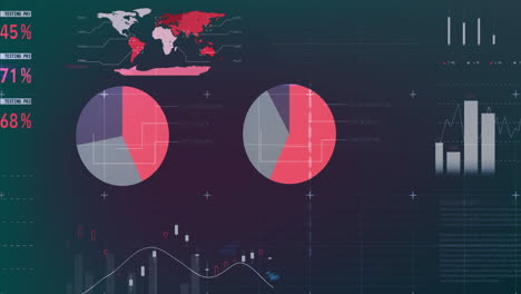 animación del procesamiento de datos estadísticos a través de la red de cuadrícula contra un fondo de gradiente púrpura
