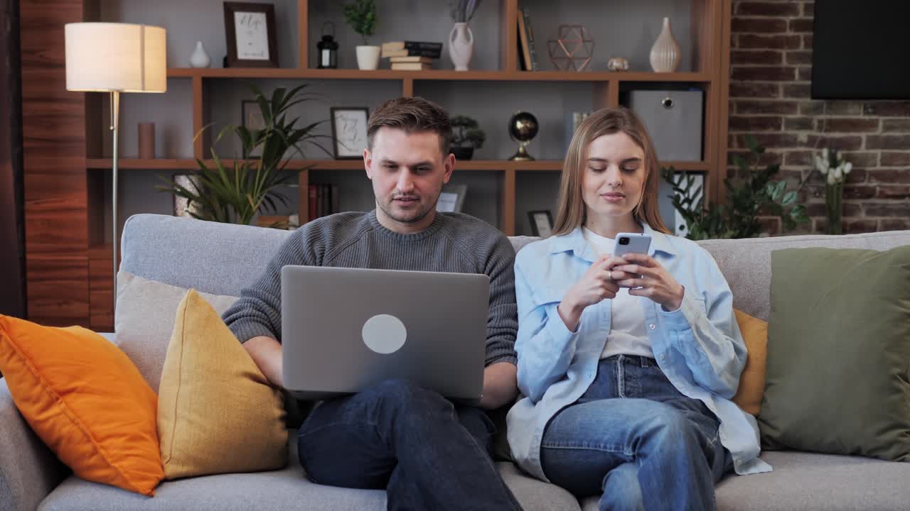 Husband and Wife Communicating via Internet, Social Media Ignore Each Other