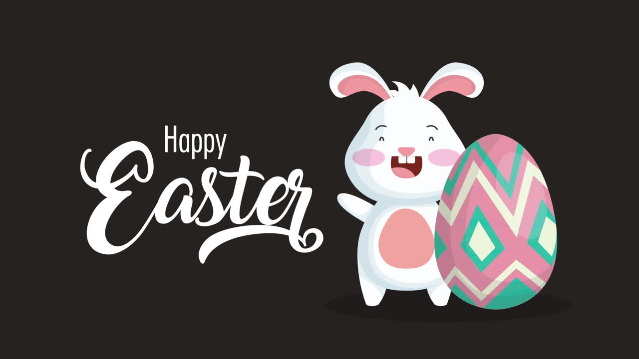 buona pasqua carta animata con coniglio carino e lettere