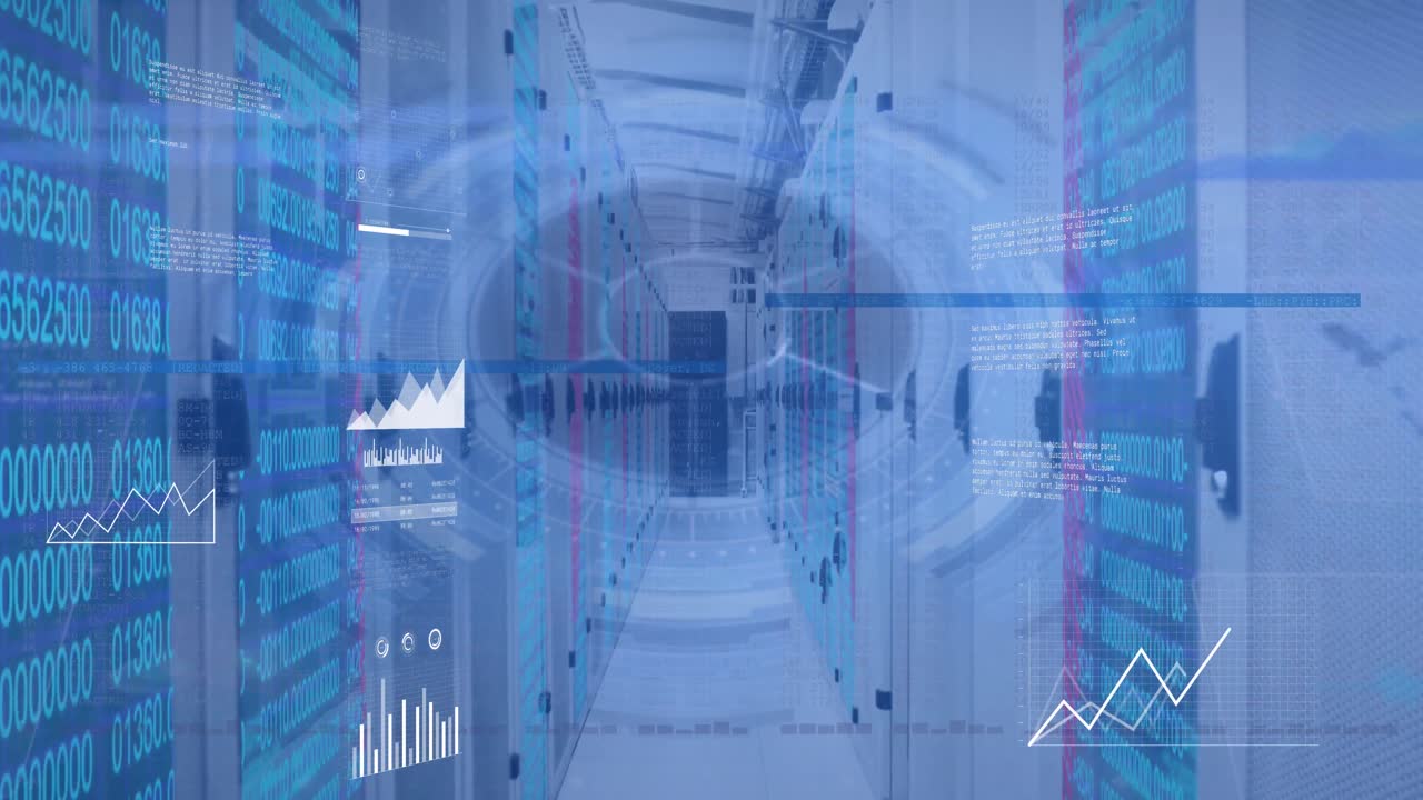 Animation of data processing over server room