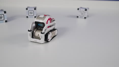 child playing with a toy robot