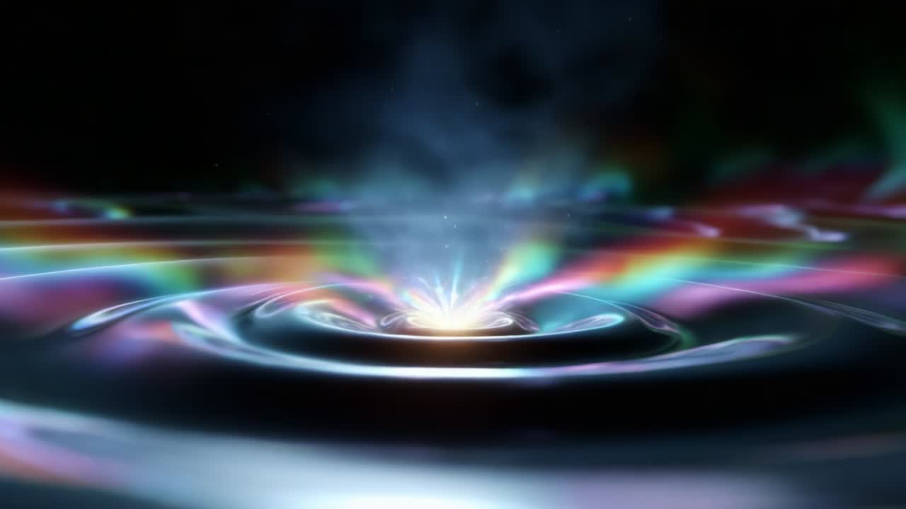 A mesmerizing visual of rippling water, showcasing vibrant colors and ethereal smoke spiraling above a dynamic water surface, capturing the beauty of fluid motion and light interaction
